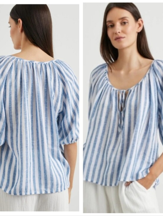 Rails Tops - Rails Kirstie Linen Blend Top $168 Blue And White Striped Women's Small Nautical